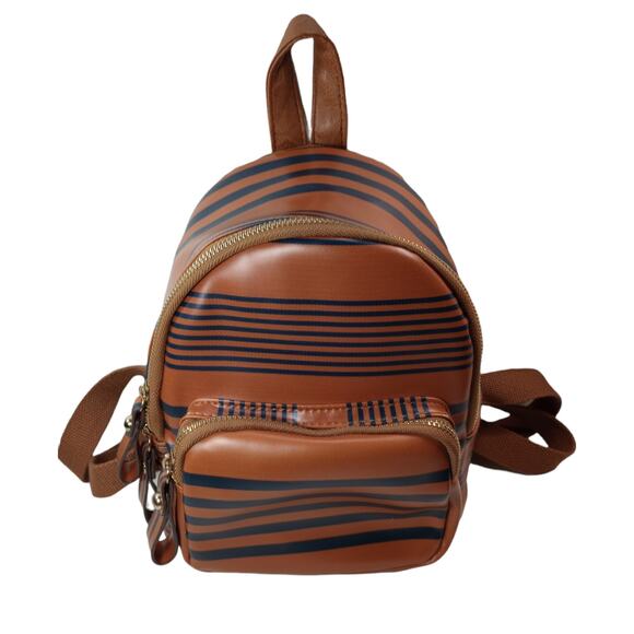 Backpack Purses For Women Brown Navy Blue Striped Small - Picture 1 of 5